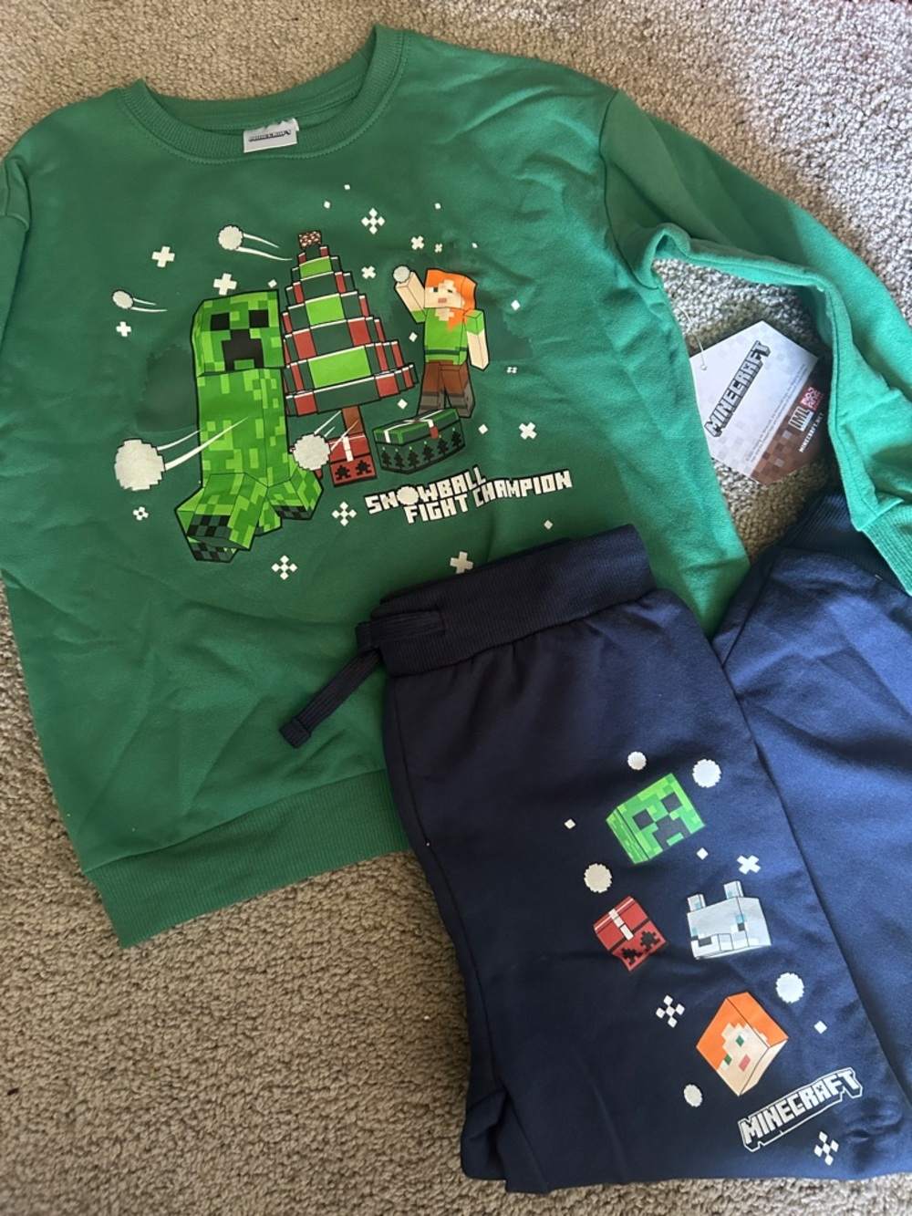 Kids Green & Navy Snowball Fight Pajama Set